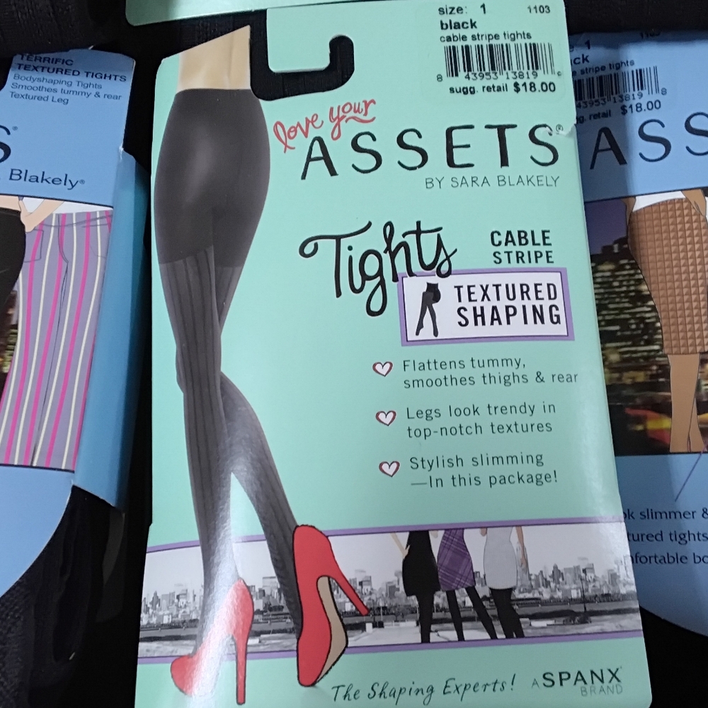 LOT OF 2 SPANX ASSETS by Sara Blakely Black Textured Shaping Tights SIZE 1